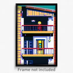Pixel Art Poster - Animated Balcony (8 Bit Psychedelic Trippy Video Game Print)