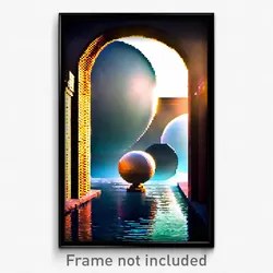 Pixel Art Poster - Spherical Aquaduct (8 Bit Psychedelic Video Game Print)