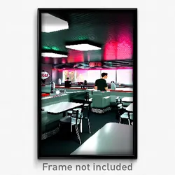 Pixel Art Poster - Gray 50'S Diner (8 Bit Psychedelic Trippy Video Game Print)