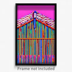 Pixel Art Poster - Wire Frame Glitchy Outbuilding (8 Bit Video Game Print)