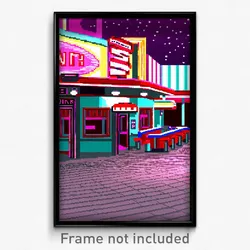 Pixel Art Poster - Interesting 50'S Diner (8 Bit Psychedelic Video Game Print)