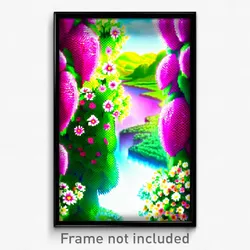 Pixel Art Poster - Flowery Valley (8 Bit Psychedelic Trippy Video Game Print)
