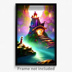 Pixel Art Poster - Animated Grotto (8 Bit Psychedelic Trippy Video Game Print)