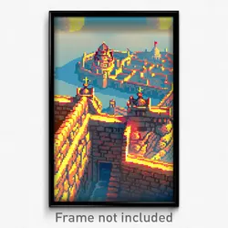 Pixel Art Poster - Worldly Citadel (8 Bit Psychedelic Trippy Video Game Print)