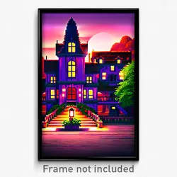 Pixel Art Poster - Nutty Mansion (8 Bit Psychedelic Trippy Video Game Print)