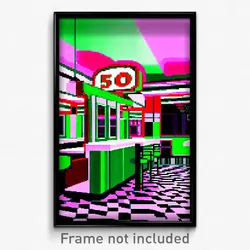 Pixel Art Poster - Green 50'S Diner (8 Bit Psychedelic Trippy Video Game Print)