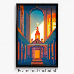 Pixel Art Poster - Orange Chapel (8 Bit Psychedelic Trippy Video Game Print)