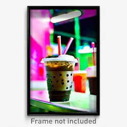 Pixel Art Poster - Superficial Boba Tea (8 Bit Psychedelic Video Game Print)