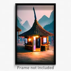 Pixel Art Poster - Strange Hut (8 Bit Psychedelic Trippy Weird Video Game Print)