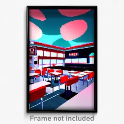 Pixel Art Poster - Natural 50'S Diner (8 Bit Psychedelic Video Game Print)