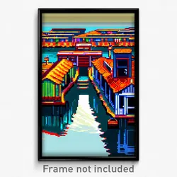 Pixel Art Poster - Worldly Wharf (8 Bit Psychedelic Trippy Video Game Print)