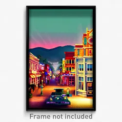 Pixel Art Poster - Exotic American Town (8 Bit Psychedelic Video Game Print)