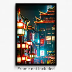 Pixel Art Poster - Treasured Chinese City (8 Bit Psychedelic Video Game Print)