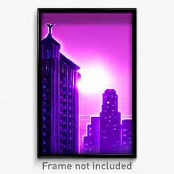 Pixel Art Poster - Purple Rise (8 Bit Psychedelic Trippy Weird Video Game Print)