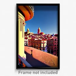 Pixel Art Poster - Swirly Spanish City (8 Bit Psychedelic Video Game Print)