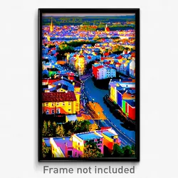 Pixel Art Poster - Average Swedish City (8 Bit Psychedelic Video Game Print)