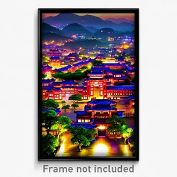 Pixel Art Poster - Evergreen Chinese City (8 Bit Psychedelic Video Game Print)