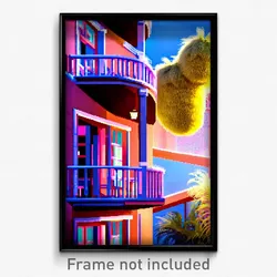 Pixel Art Poster - Fluffy Balcony (8 Bit Psychedelic Trippy Video Game Print)