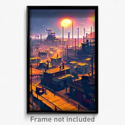Pixel Art Poster - Nocturnal Shantytown (8 Bit Psychedelic Video Game Print)