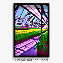 Pixel Art Poster - Zany Greenhouse (8 Bit Psychedelic Trippy Video Game Print)