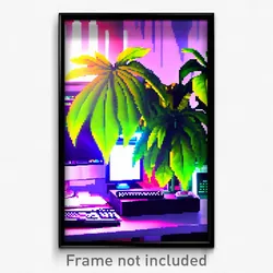 Pixel Art Poster - Leafy Computer (8 Bit Psychedelic Trippy Video Game Print)