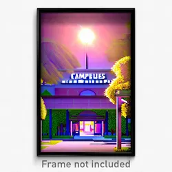 Pixel Art Poster - Spotted Campus (8 Bit Psychedelic Trippy Video Game Print)