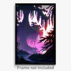 Pixel Art Poster - Complex Swamp (8 Bit Psychedelic Trippy Video Game Print)