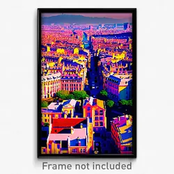 Pixel Art Poster - Imaginative French City (8 Bit Psychedelic Video Game Print)