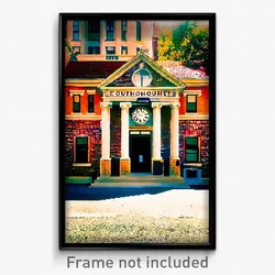 Pixel Art Poster - Antique Courthouse (8 Bit Psychedelic Video Game Print)