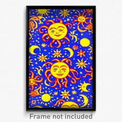 Pixel Art Poster - Whimsical Sun And Moon (8 Bit Psychedelic Video Game Print)