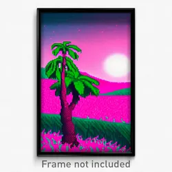 Pixel Art Poster - Pink Savannah (8 Bit Psychedelic Trippy Video Game Print)