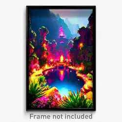 Pixel Art Poster - Flamboyant Grotto (8 Bit Psychedelic Trippy Video Game Print)