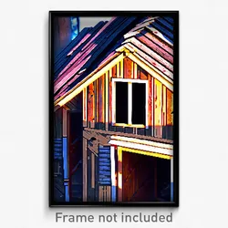 Pixel Art Poster - Wooden Shack Tenement (8 Bit Psychedelic Video Game Print)