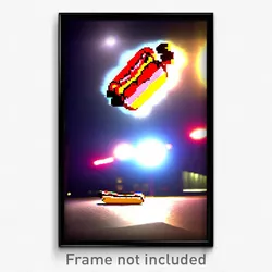 Pixel Art Poster - Nocturnal Hot Dog (8 Bit Psychedelic Trippy Video Game Print)