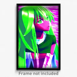 Pixel Art Poster - Green Anime (8 Bit Psychedelic Trippy Weird Video Game Print)