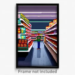 Pixel Art Poster - Deadly Grocery Store (8 Bit Psychedelic Video Game Print)