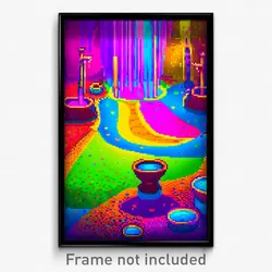 Pixel Art Poster - Multicolored Watering Hole (8 Bit Video Game Print)