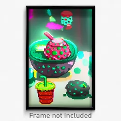 Pixel Art Poster - Glitchy Boba Tea (8 Bit Psychedelic Trippy Video Game Print)