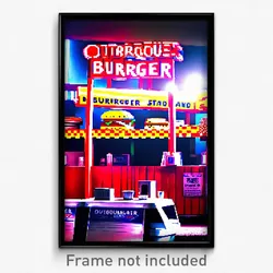 Pixel Art Poster - Outrageous Burger Stand (8 Bit Psychedelic Video Game Print)