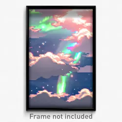 Pixel Art Poster - Cloudy Aurora (8 Bit Psychedelic Trippy Video Game Print)