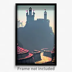 Pixel Art Poster - Curvy Citadel (8 Bit Psychedelic Trippy Video Game Print)