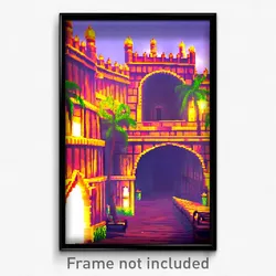 Pixel Art Poster - Blissful Fort (8 Bit Psychedelic Trippy Video Game Print)