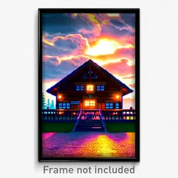 Pixel Art Poster - Cloudy Lodge (8 Bit Psychedelic Trippy Video Game Print)