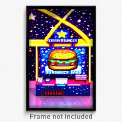 Pixel Art Poster - Starry Burger Stand (8 Bit Psychedelic Video Game Print)