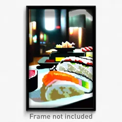 Pixel Art Poster - Stark Sushi (8 Bit Psychedelic Trippy Weird Video Game Print)