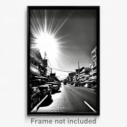 Pixel Art Poster - Black And White Thai City (8 Bit Video Game Print)