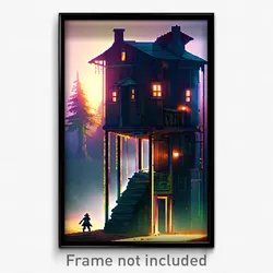 Pixel Art Poster - Mysterious Shack Tenement (8 Bit Video Game Print)