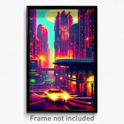 Pixel Art Poster - Wiry Exotic City (8 Bit Psychedelic Trippy Video Game Print)