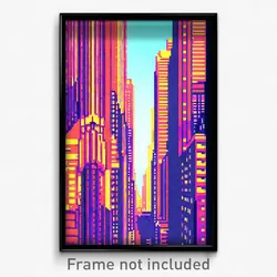 Pixel Art Poster - Realistic Metropolis (8 Bit Psychedelic Video Game Print)