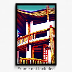 Pixel Art Poster - Wooden Mexican Architecture (8 Bit Video Game Print)